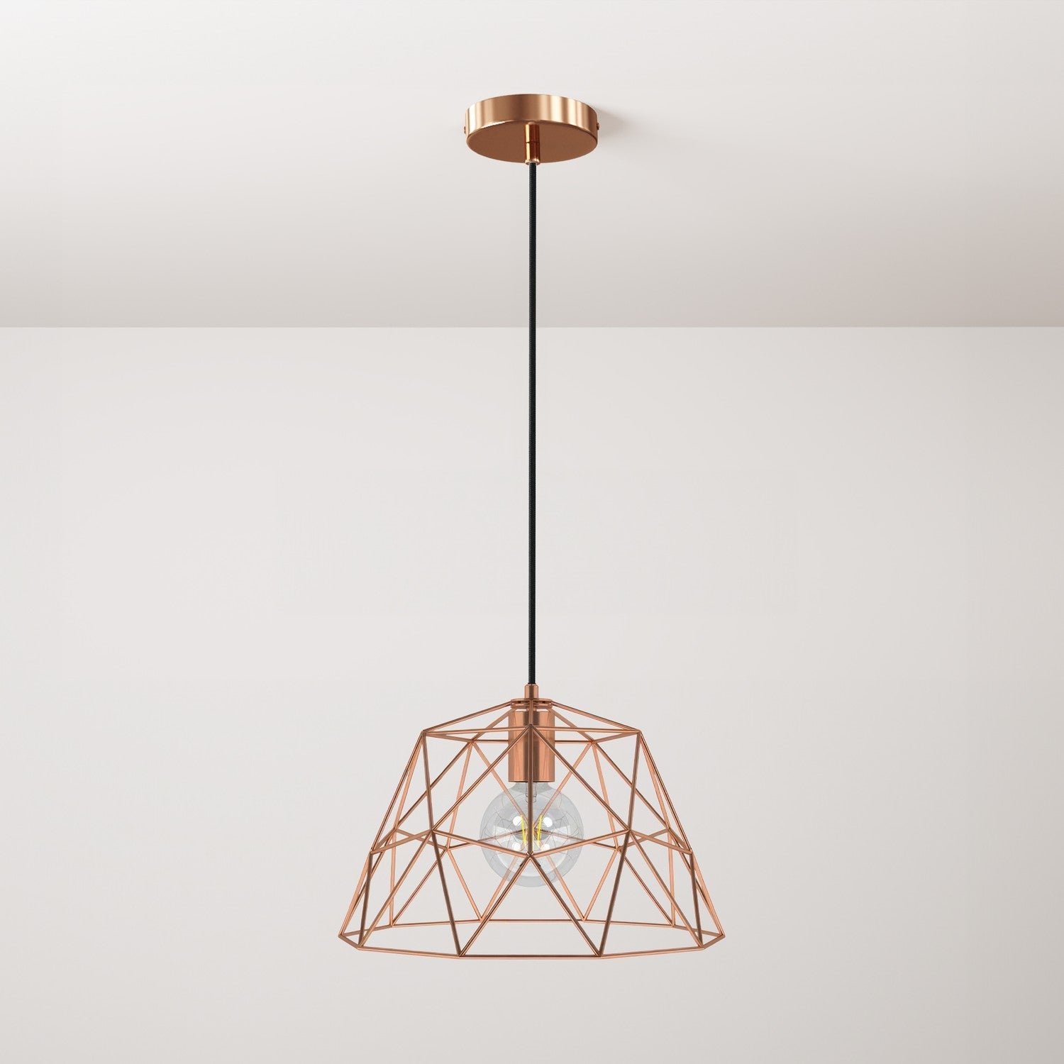 Pendant lamp with textile cable, Dome lampshade and metal details - Copper