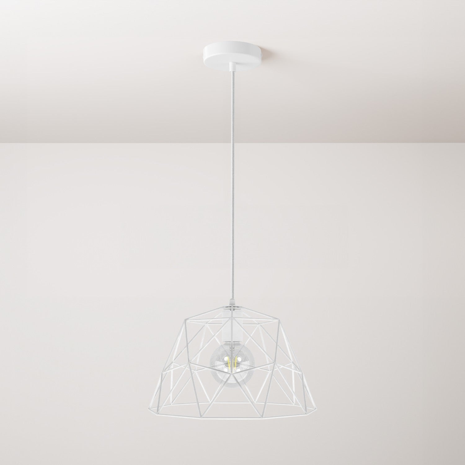 Pendant lamp with textile cable, Dome lampshade and metal details - White - Creative Cables