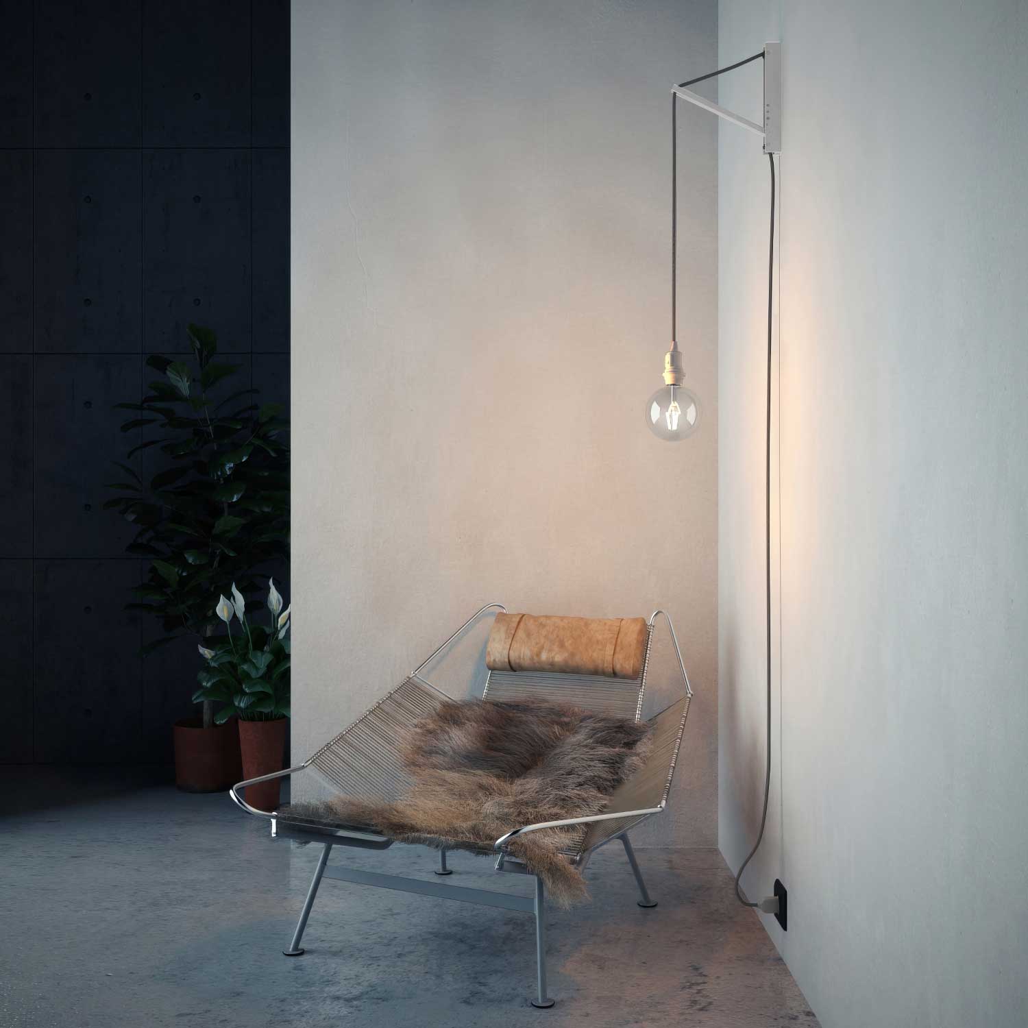 Pinocchio, supporto a muro regolabile in legno per lampade a sospensione - Bianco