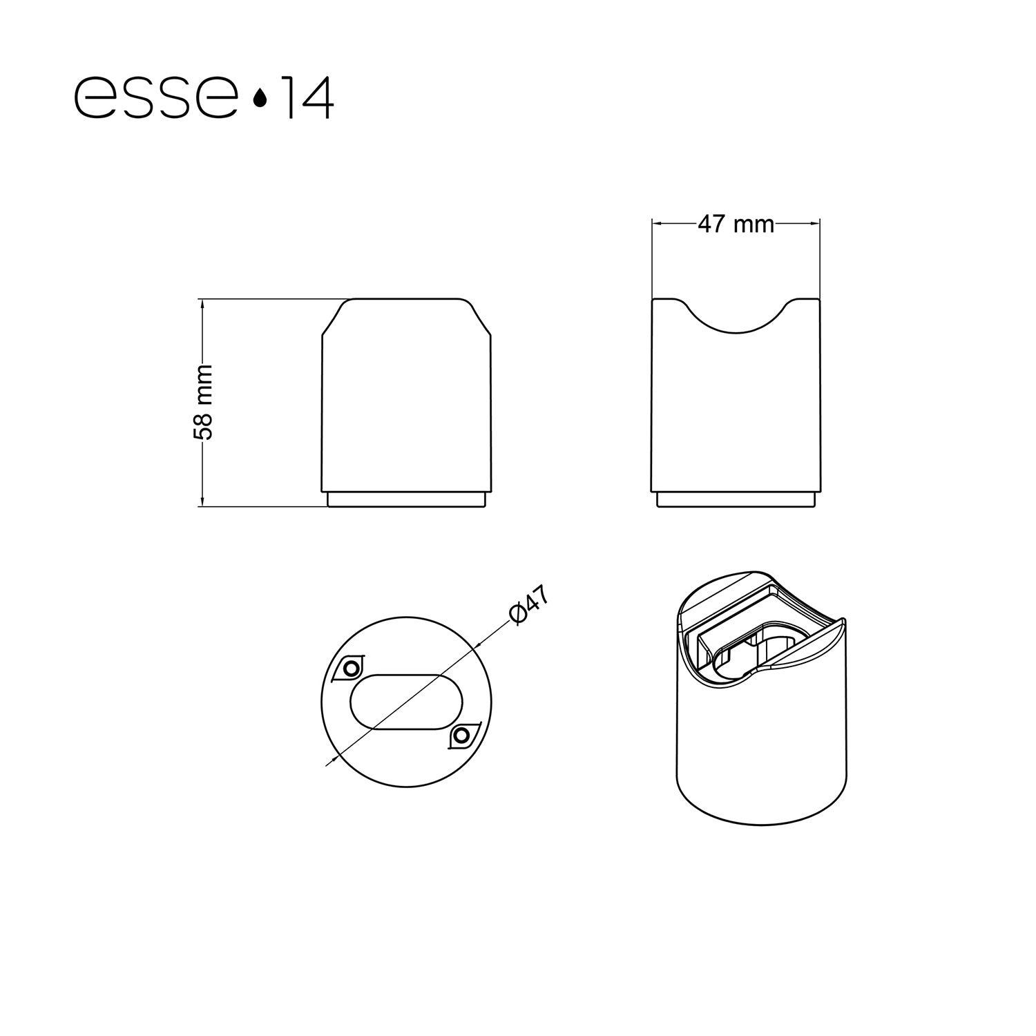Portalampada esse14 da parete o soffitto con attacco S14d - Waterproof IP44 - Effetto Wengé