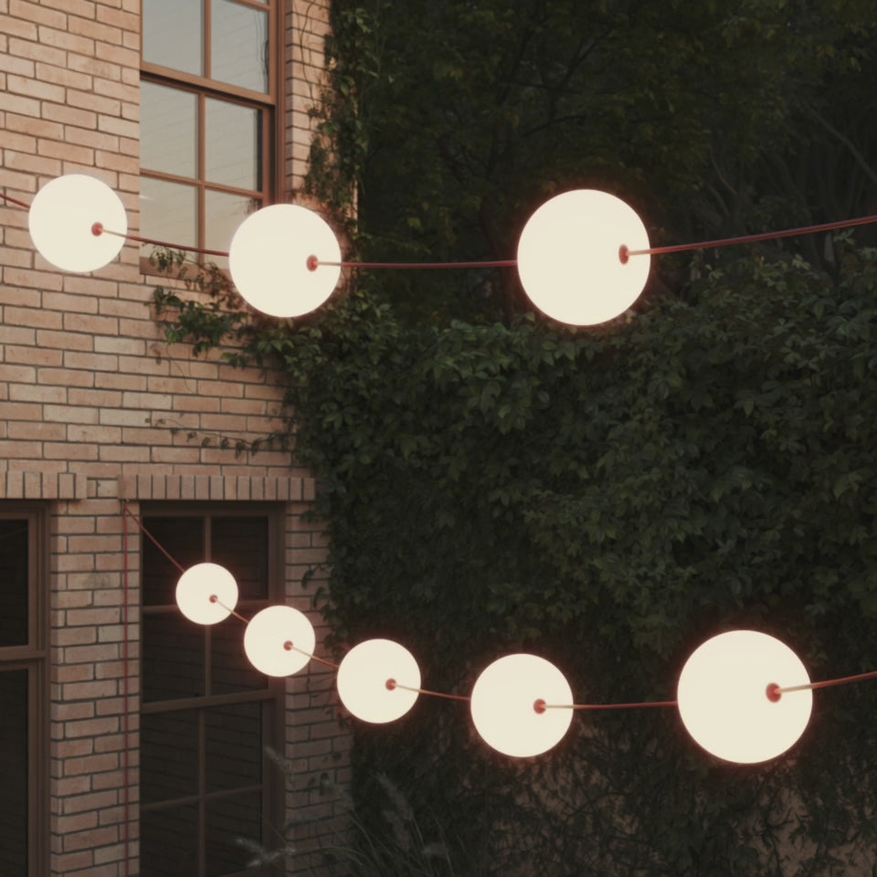 Load video: Outdoor 12-Light String Light for wet locations Gray, Power supply with US plug - Marina12 Cherry