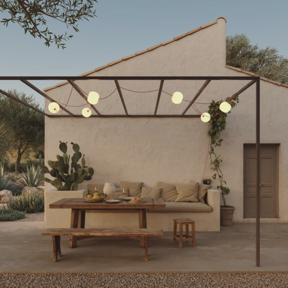 Load video: Outdoor 6-Light String Light for wet locations Gray, power supply with US plug - Marina6 Cherry