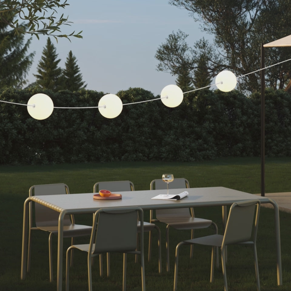 Load video: Outdoor 4-Light String Light for wet locations Gray, Power supply with US plug - Marina4 Cherry