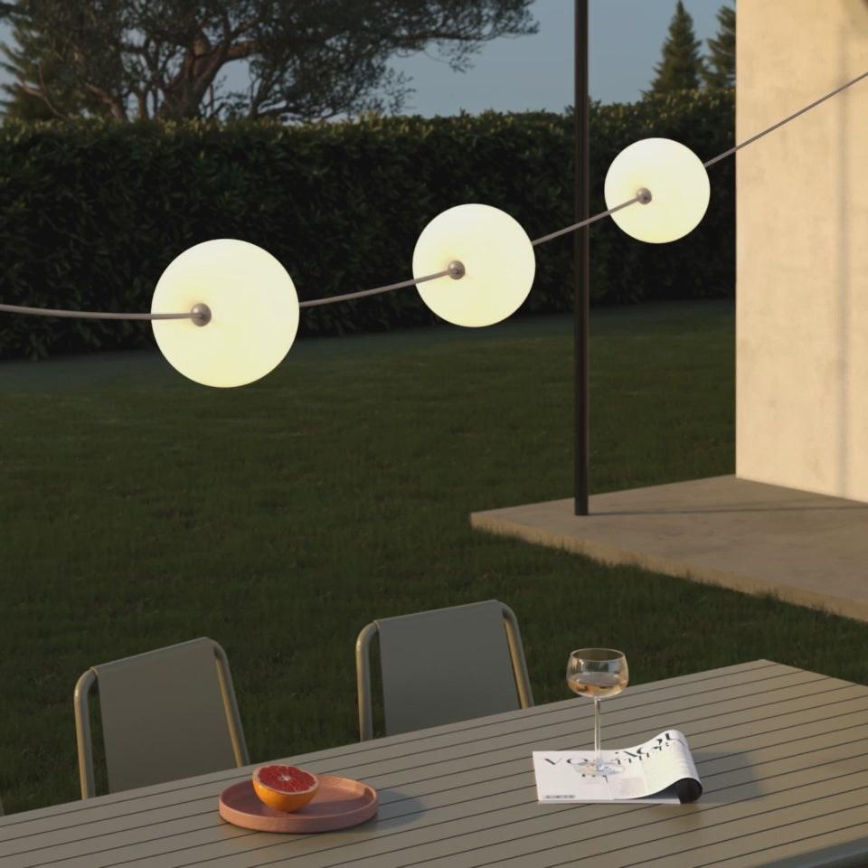 Load video: Outdoor 3-Light String Light for wet locations Desert Brown, Power supply with US plug - Marina3 Cherry