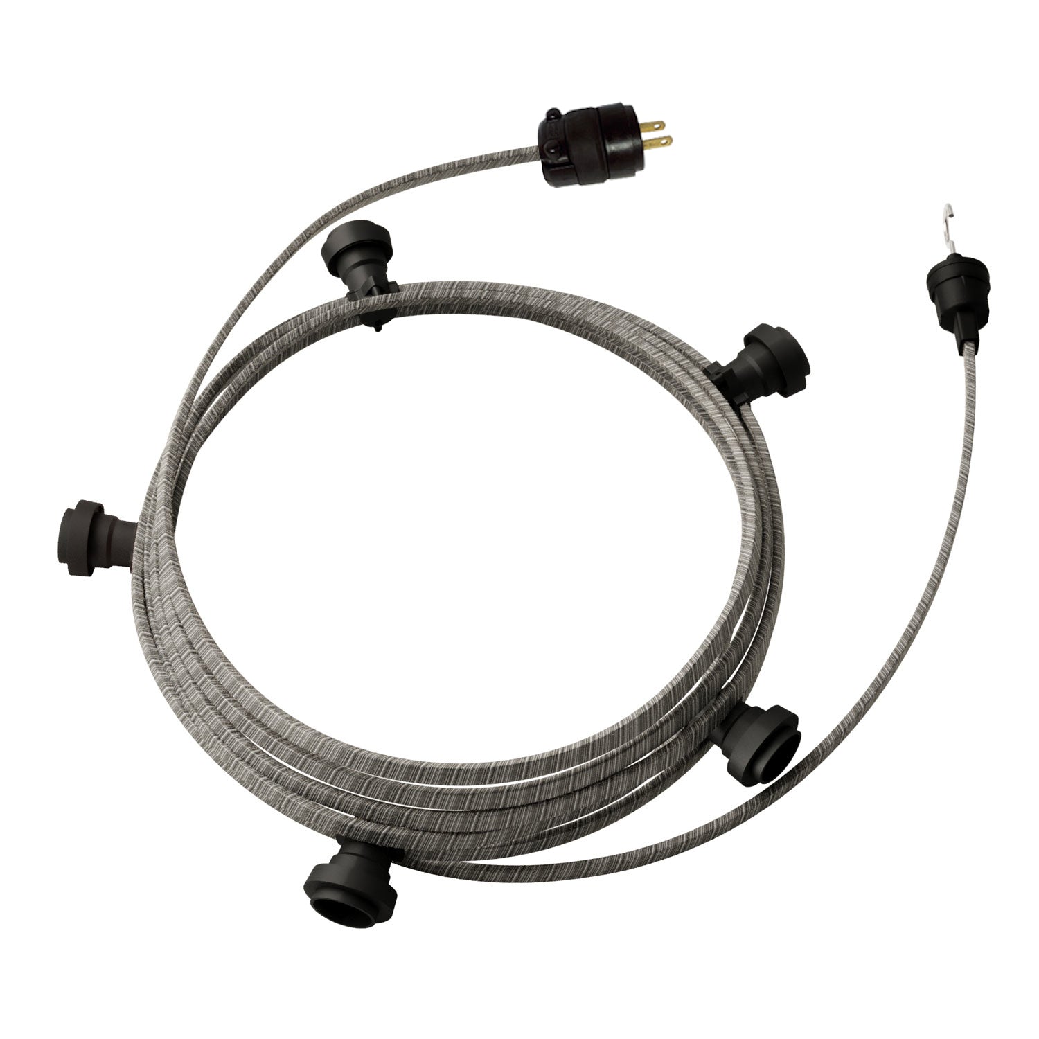 Ready-to-use 25ft String Light with 5 black Sockets, Hook and Plug - ECC37