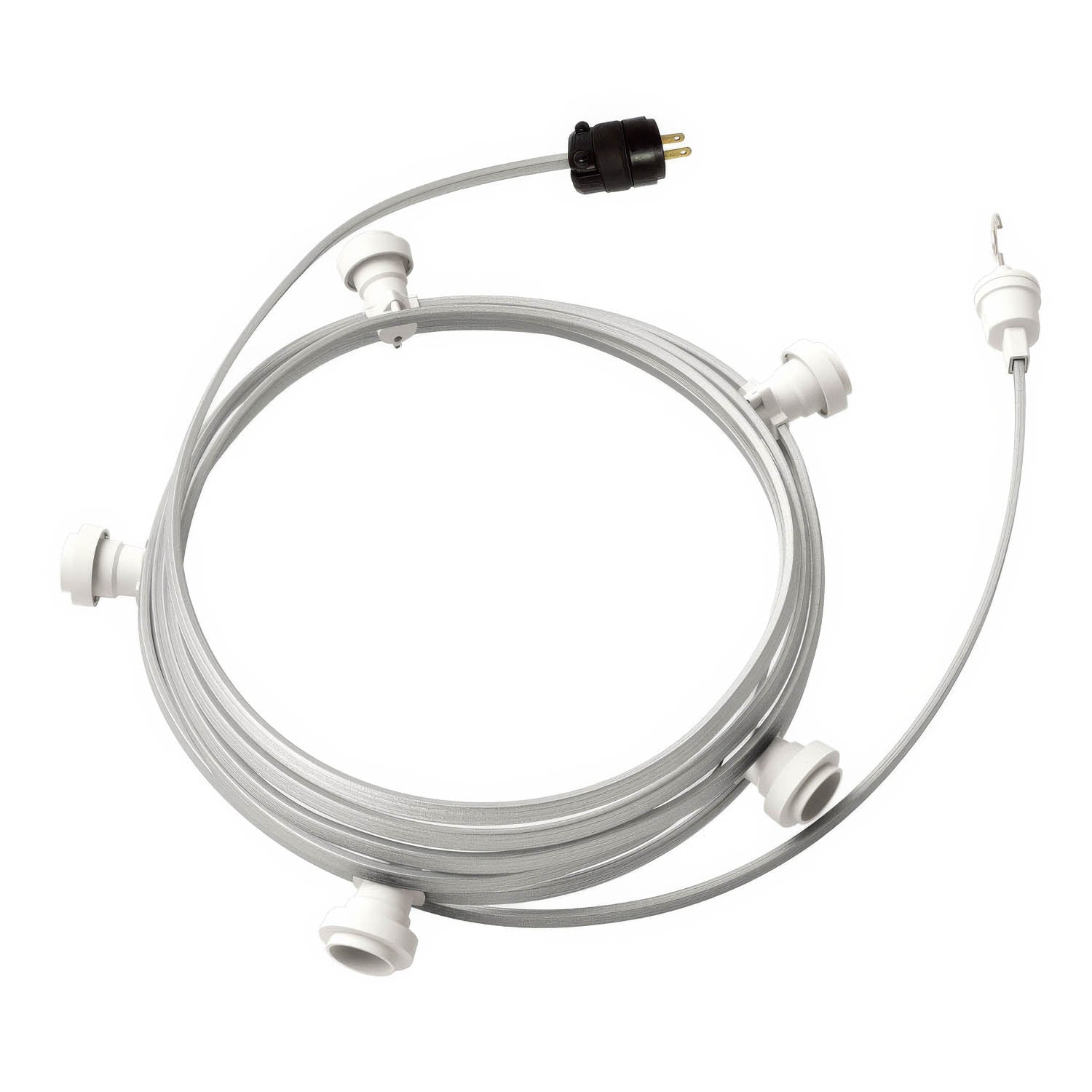 Ready-to-use 25ft String Light with 5 white Sockets, Hook and Plug - CM02