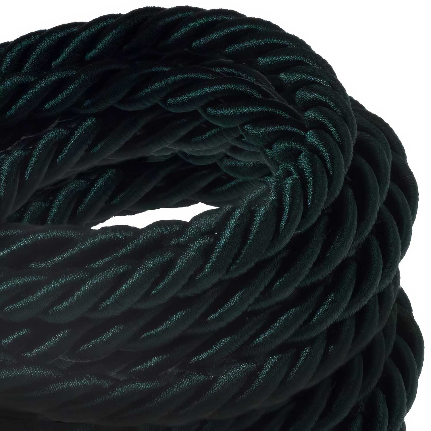 Rope electrical wire 18/3 AWG wire inside. Shiny Dark Green Fabric