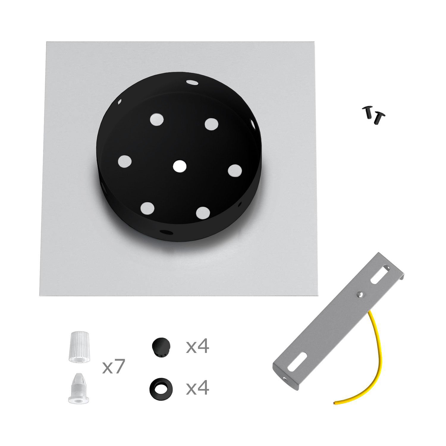 Rosone Rose-One quadrato, 200 mm con 7 fori e 4 fori laterali - Antracite Nero