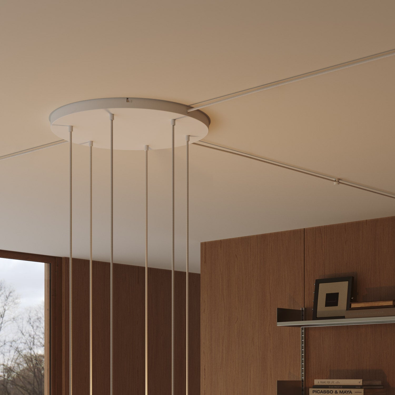 Rosone rotondo in alluminio Ø 50 cm con staffa e cavo di messa a terra, con 6 fori frontali - Bianco Opaco 3