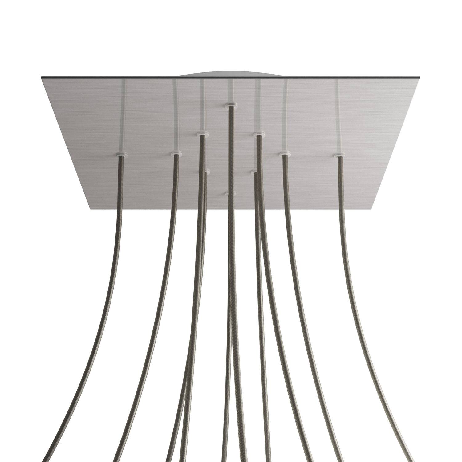 Rosone XXL Rose-One quadrato, 400 mm con 10 fori e 4 fori laterali - Dibond Acciaio satinato Bianco