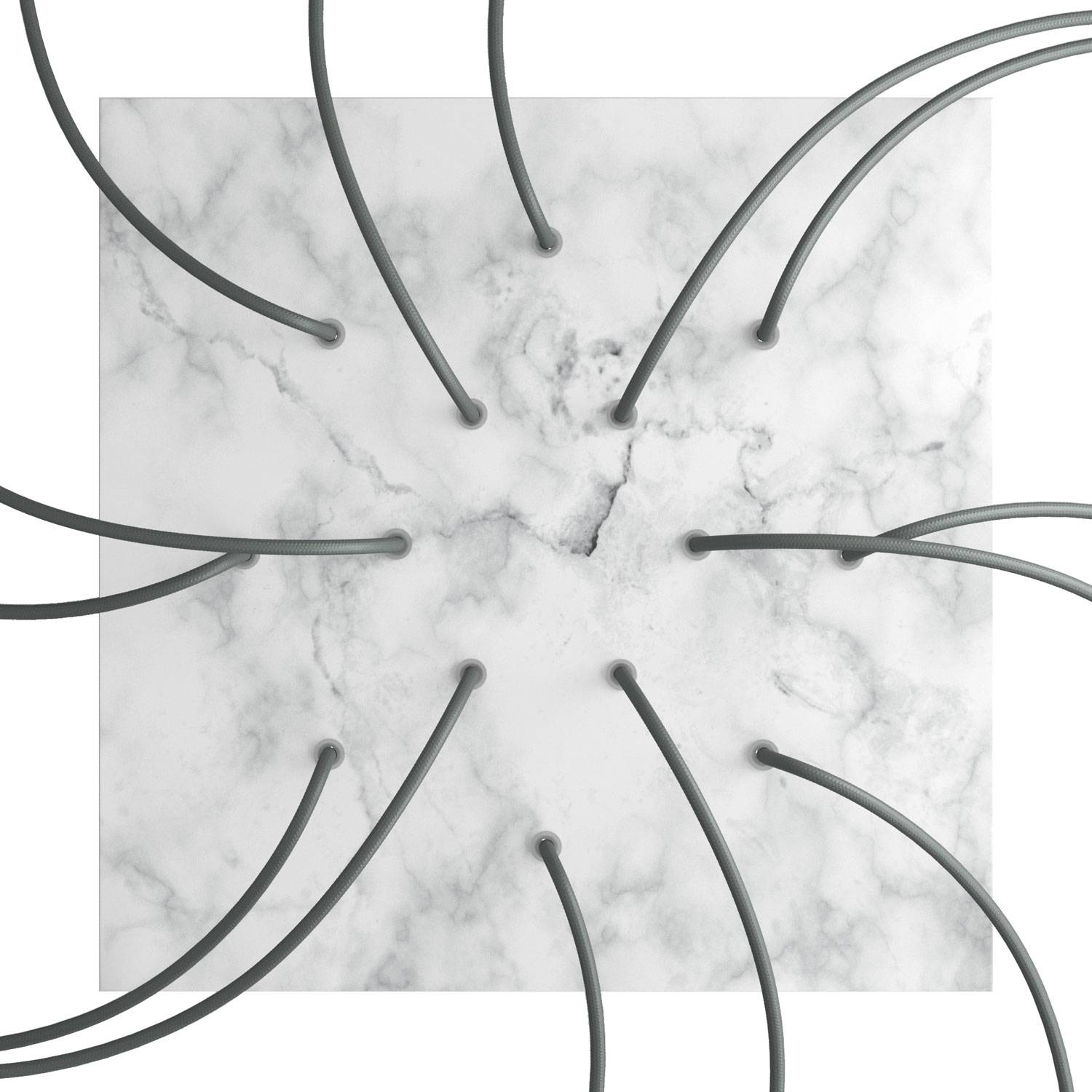 Rosone XXL Rose-One quadrato, 400 mm con 14 fori e 4 fori laterali - Marmo Carrara Bianco