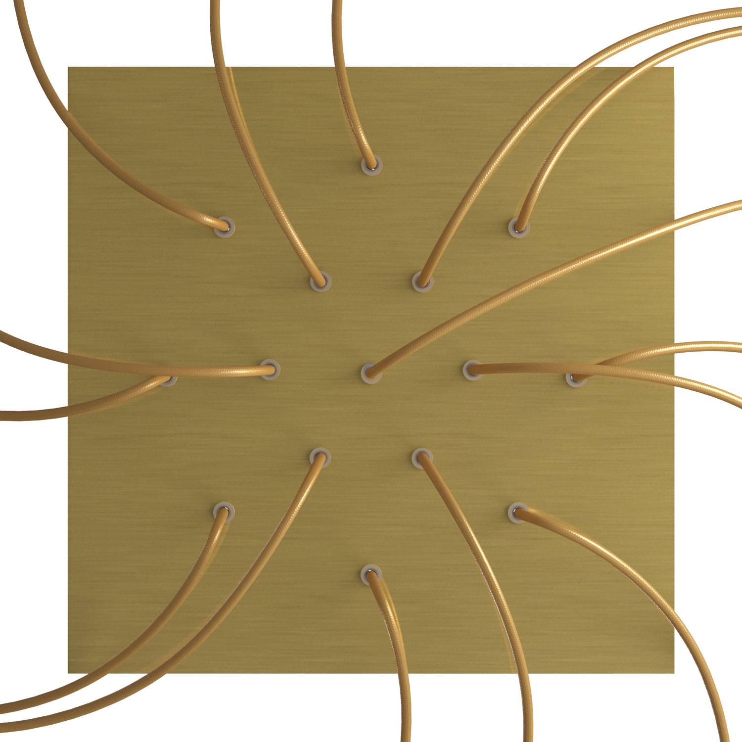 Rosone XXL Rose-One quadrato, 400 mm con 15 fori e 4 fori laterali - Dibond Ottone satinato Bianco