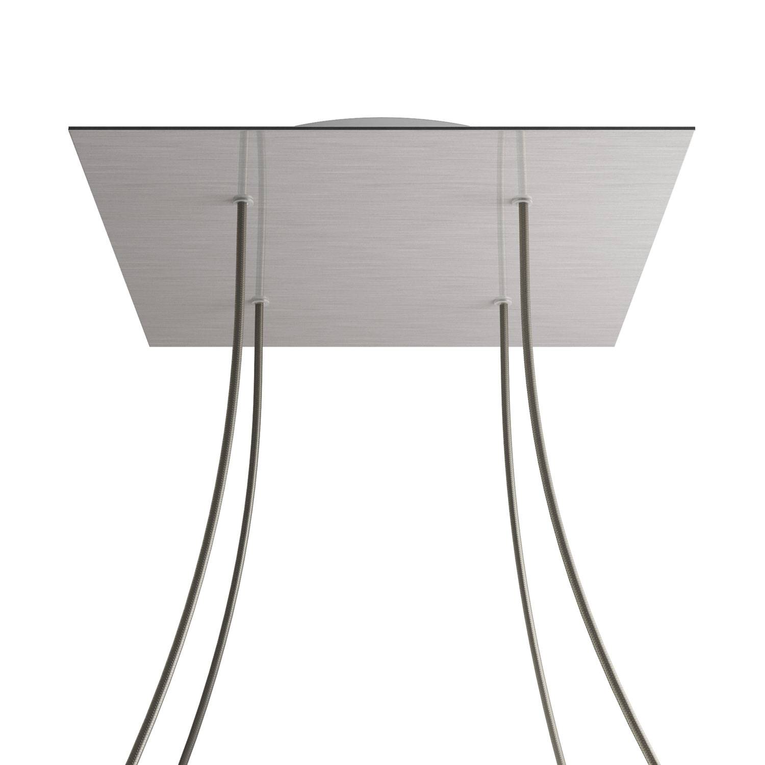 Rosone XXL Rose-One quadrato, 400 mm con 4 fori e 4 fori laterali - Dibond Acciaio satinato Bianco