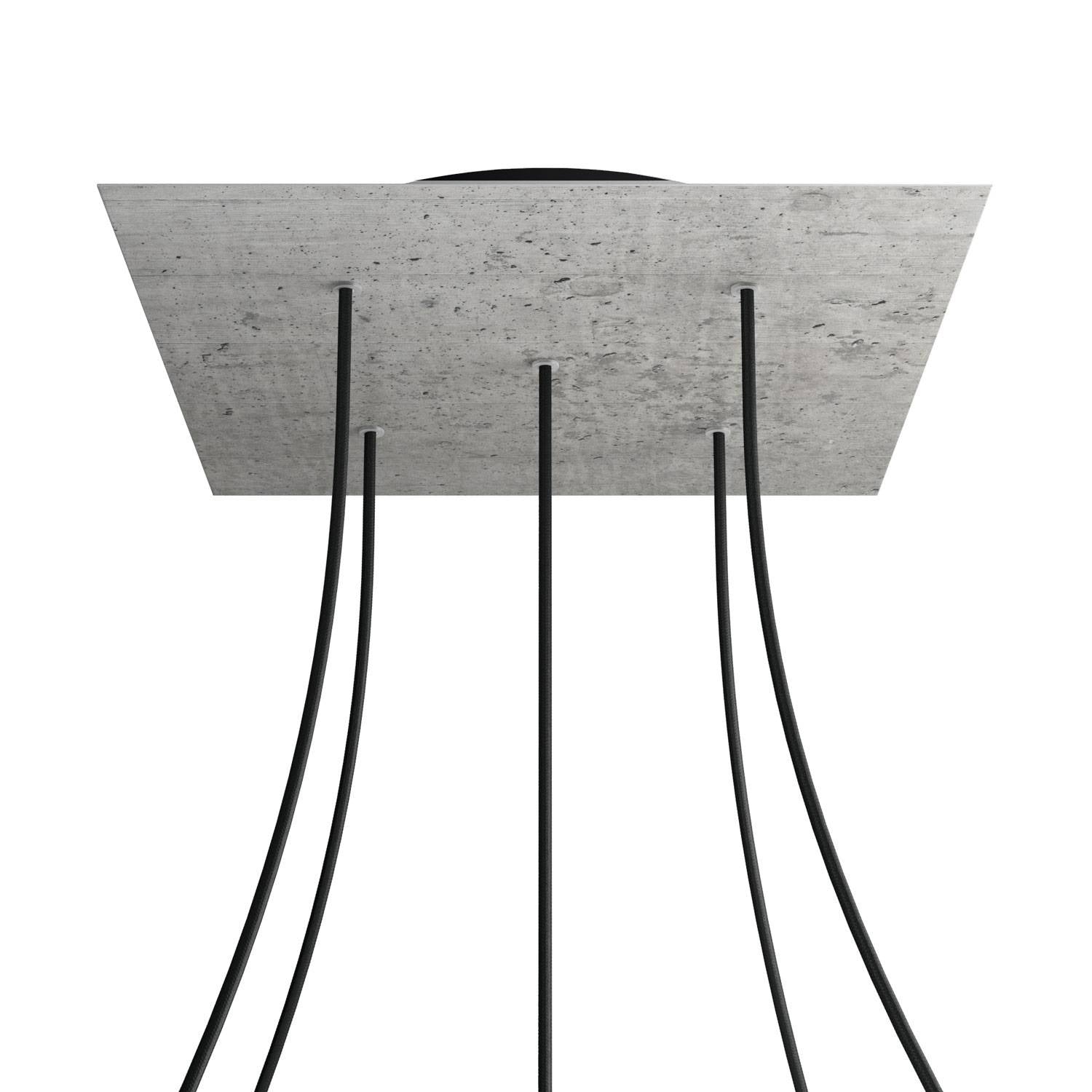 Rosone XXL Rose-One quadrato, 400 mm con 5 fori e 4 fori laterali - Cemento Nero