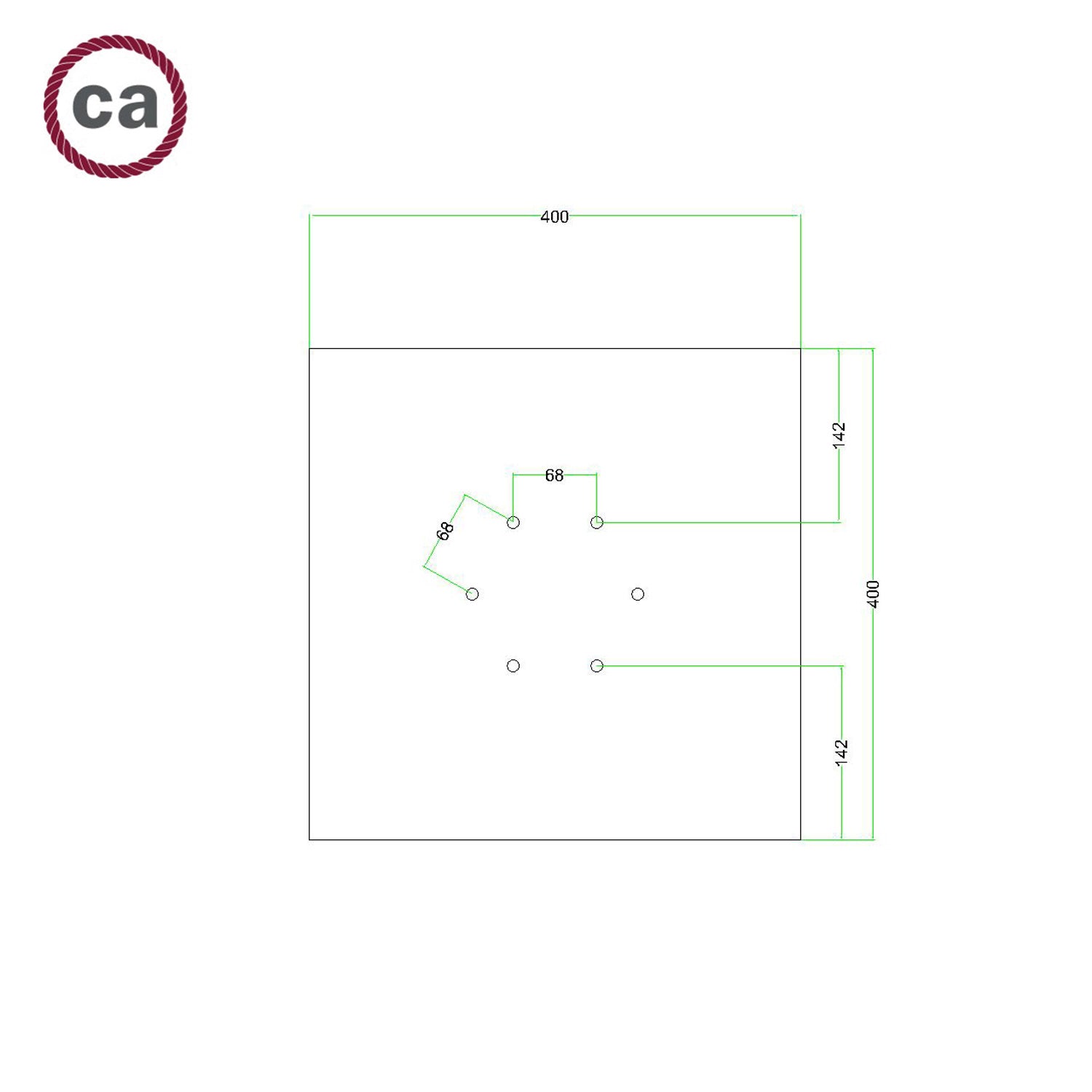 Rosone XXL Rose-One quadrato, 400 mm con 6 fori e 4 fori laterali - Dibond Acciaio satinato Bianco
