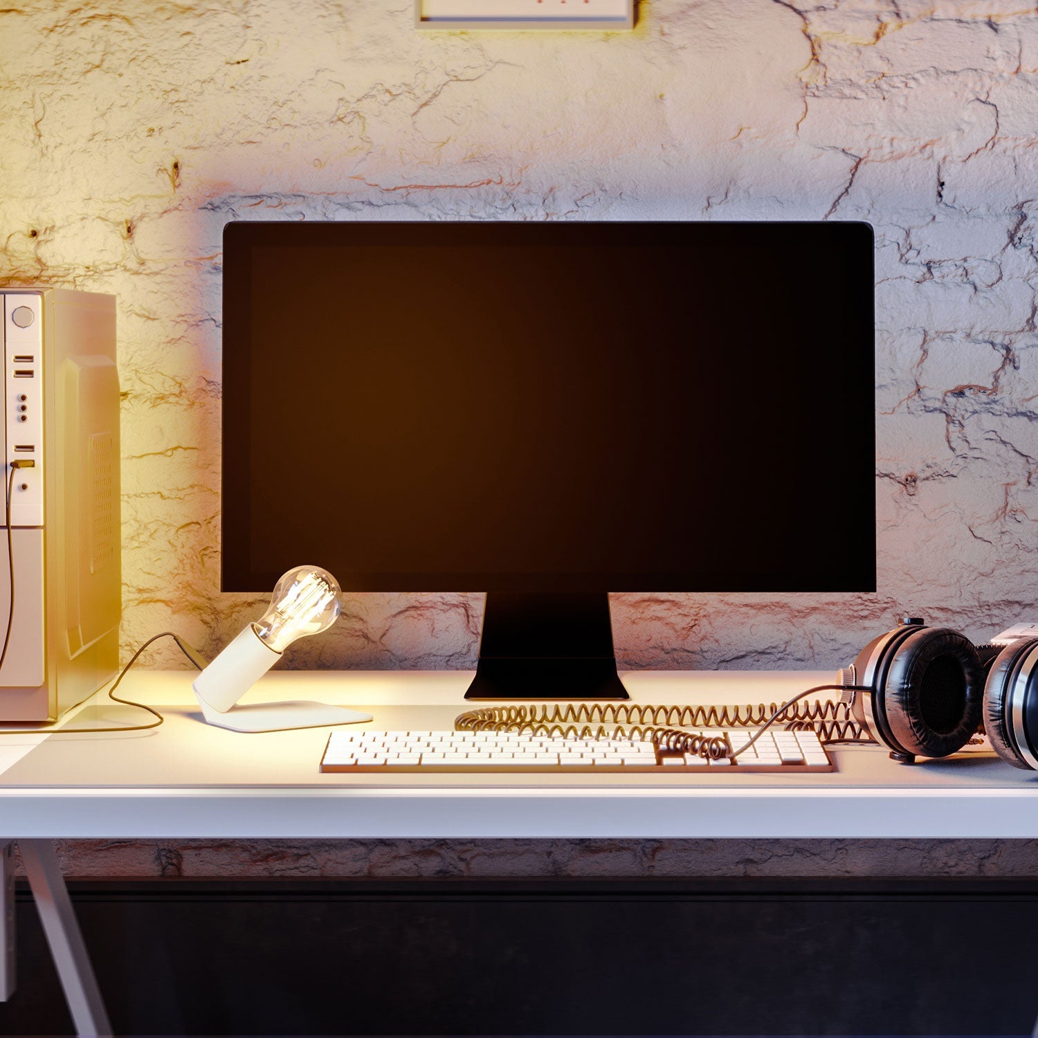 SI! Lampada da tavolo a 5V con lampadina A60 e base metallica - Bianco opaco