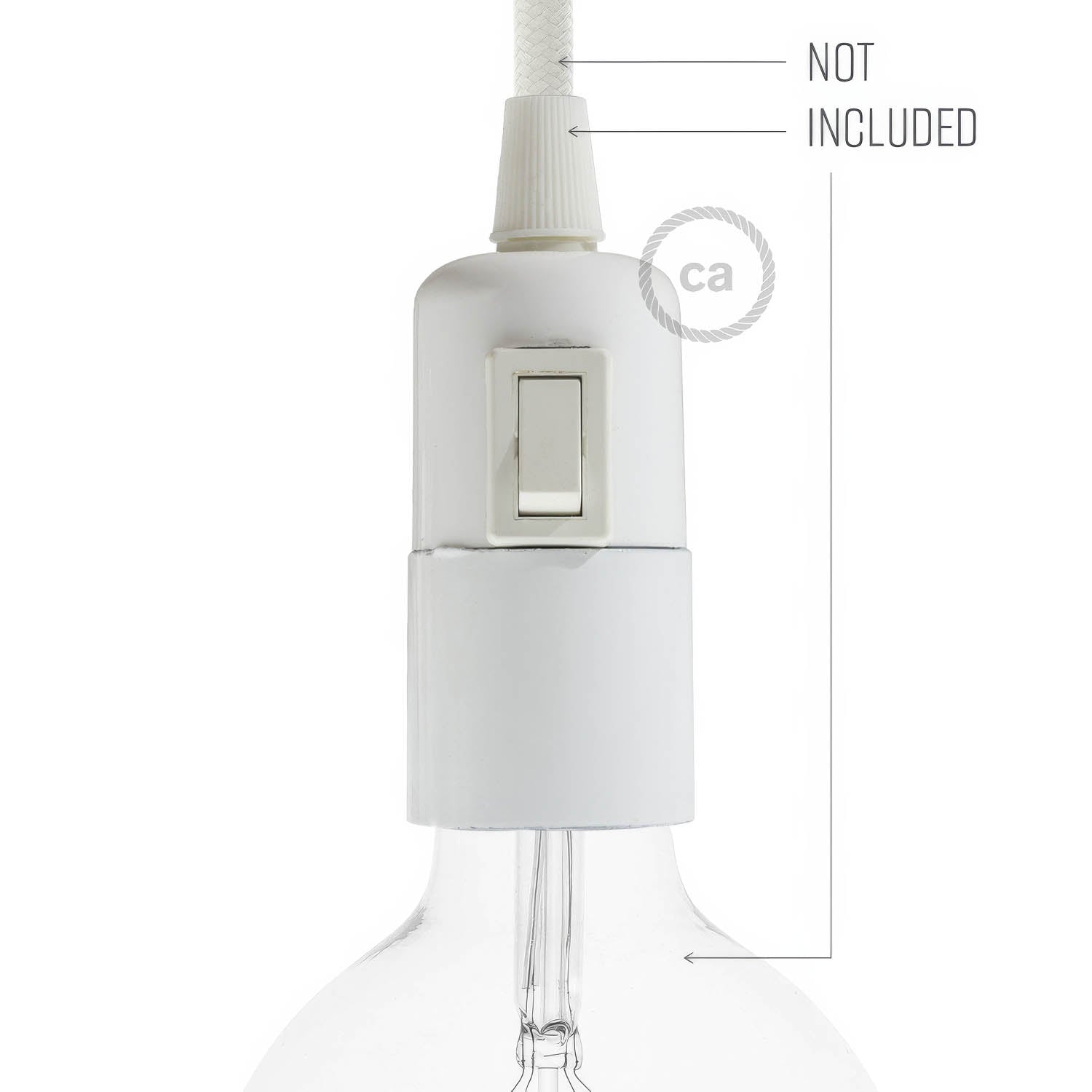 Smooth Sided Bakelite Phenolic E26 light bulb socket - ON/OFF SWITCH - White