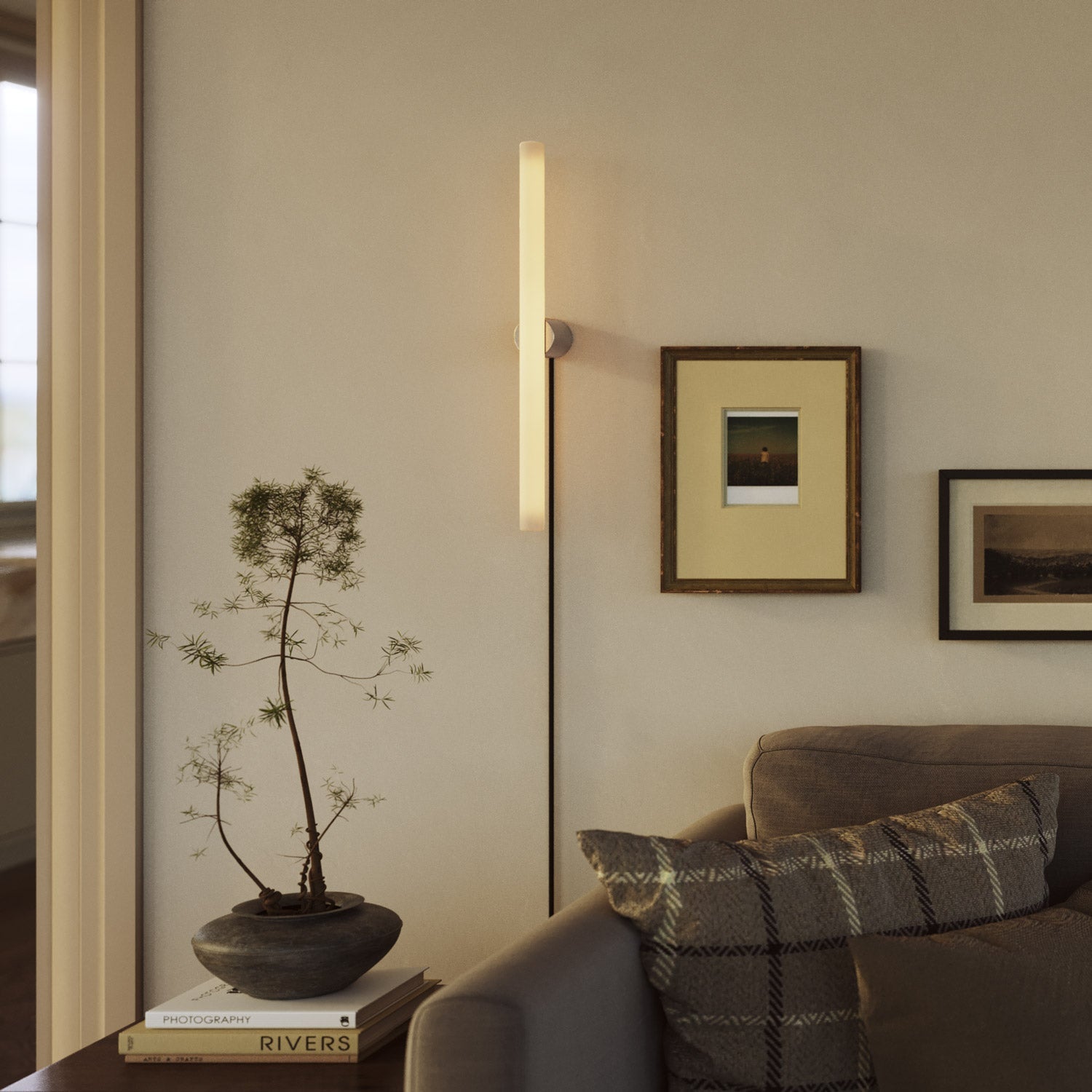 Spostaluce Plug-in Light with Metal Finish and S14d LED Linear Light Bulb - Brushed Titanium